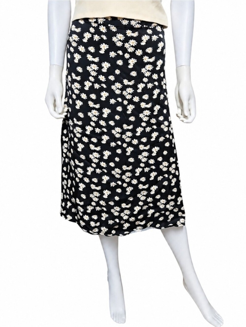 REALISATION PAR | Black Daisy Floral Print Midi Skirt in Size Small